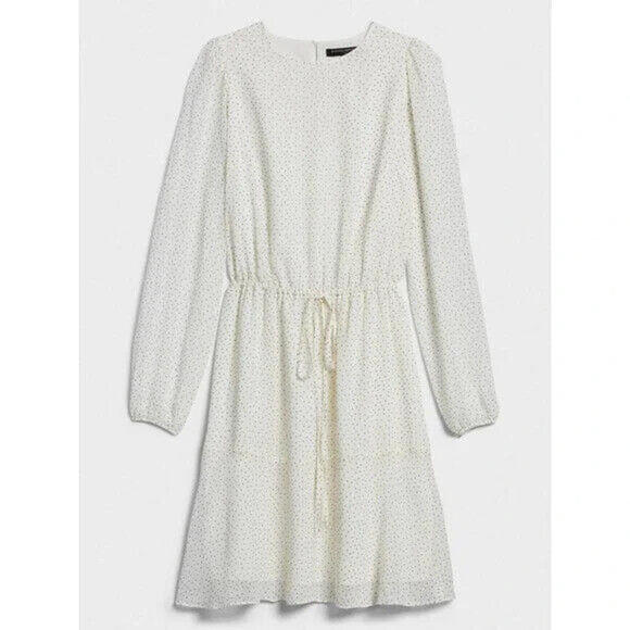 Banana Republic Women's Off White Polkadot Flounce-Hem Fit-and-Flare Dress Small - Picture 1 of 5